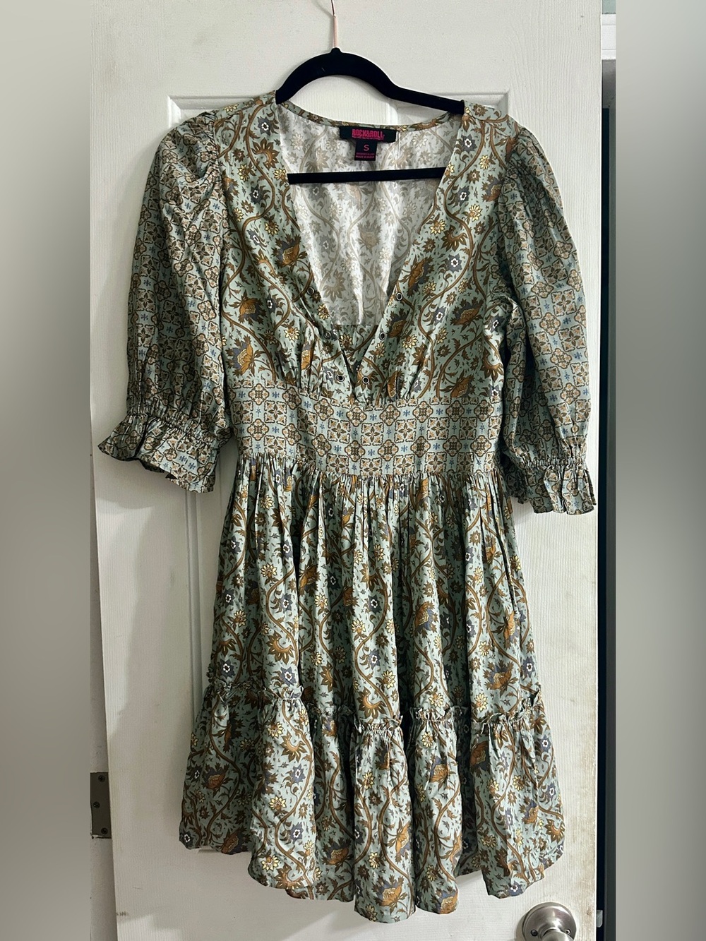 Smocked Waist Light Blue Jade Floral Midi Dress